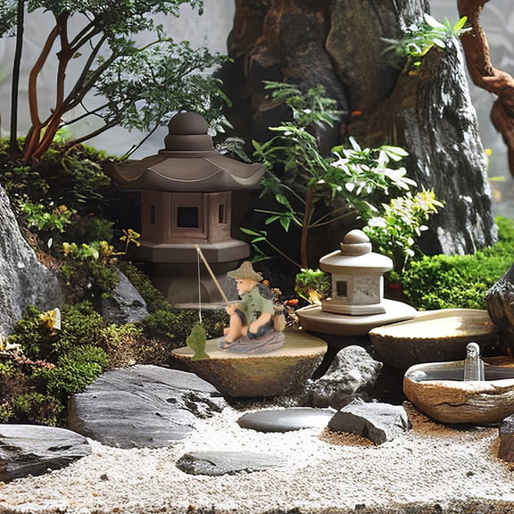 ibasenice Miniature Fisherman Figurines Fisher Man Statue Multi PVC 1Pcs