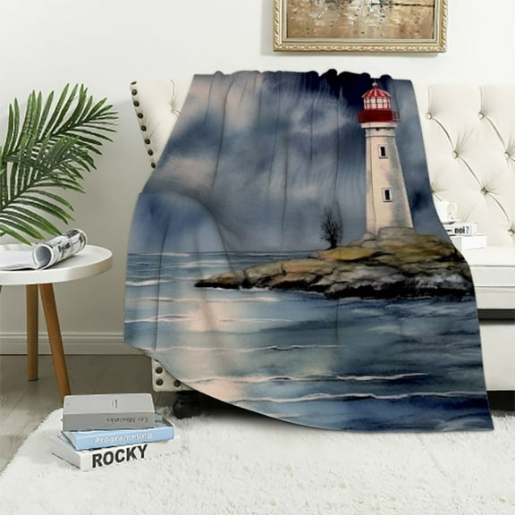 Patifu Lighthouse Island Ocean Warm Lightweight Blanket Soft Fleece Throw Blanket for All Seasons - Cow Gifts Blanket Living Rooms Sofa Decor 40x50in