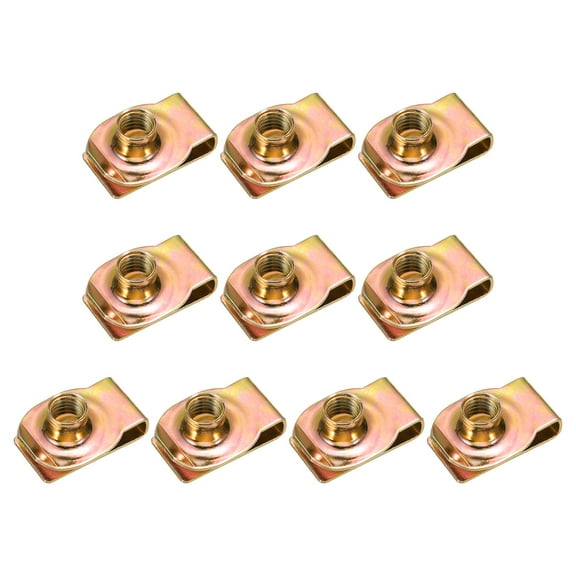 Uxcell U-Style Clip-On Nut, Regular Extruded U-Nut U-Type Fasteners Hardware Nuts for Automotive Metal Car Motorcycle Yellow M10-1.5