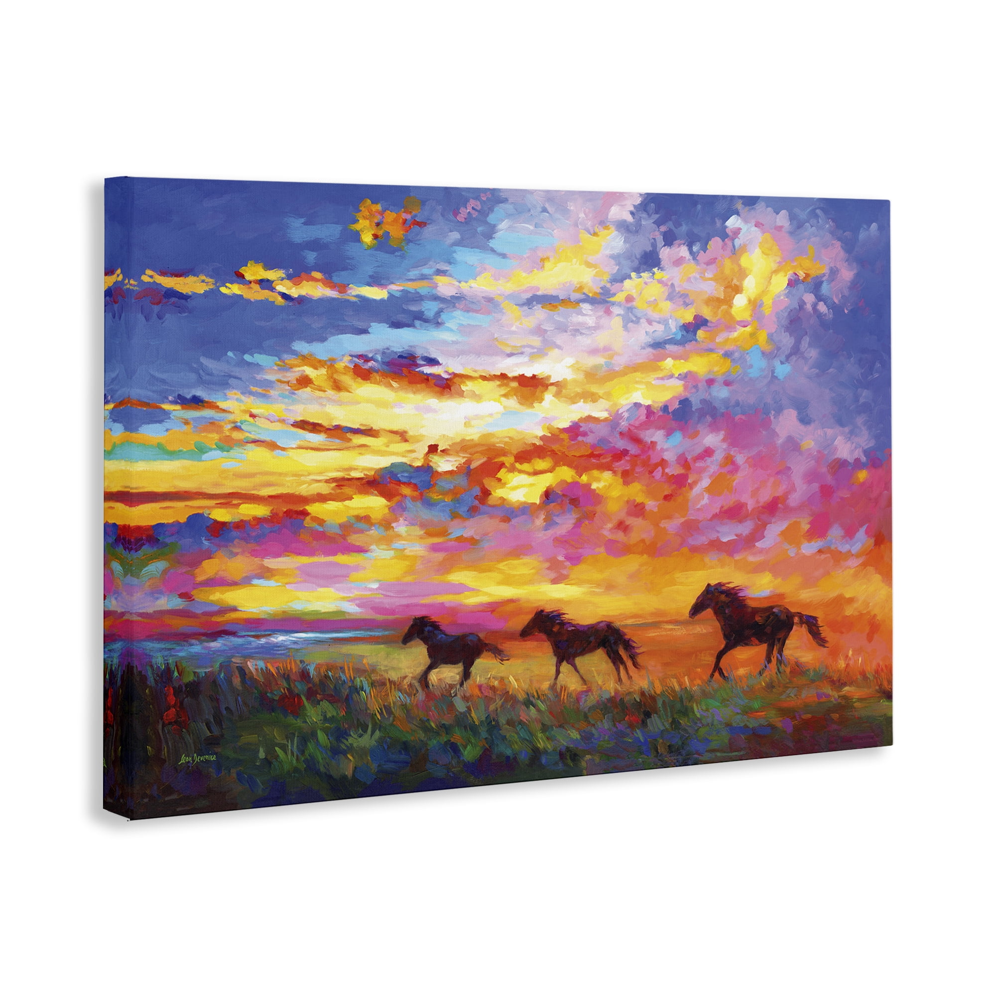 Stupell Industries Wild Horses at Sunset Landscape & Nature Painting Wrapped Canvas Art Print Wall Art, 45 x 30