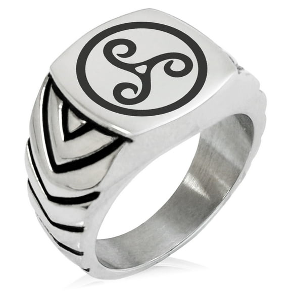Tioneer Stainless Steel Celtic Triskele Triskelion Chevron Pattern Biker Style Polished Ring