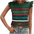 thumbnail image 2 of YHAJDS Women's Short Sleeve Tops Round Neck Lace Insert Stripe Casual Tee, 2 of 5