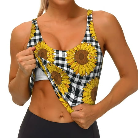 Goofa Sunflowers Printed Sports Bras for Women  High Impact Running Bra Workout Crop Tank Tops Longline Sports Bra Push up-Medium