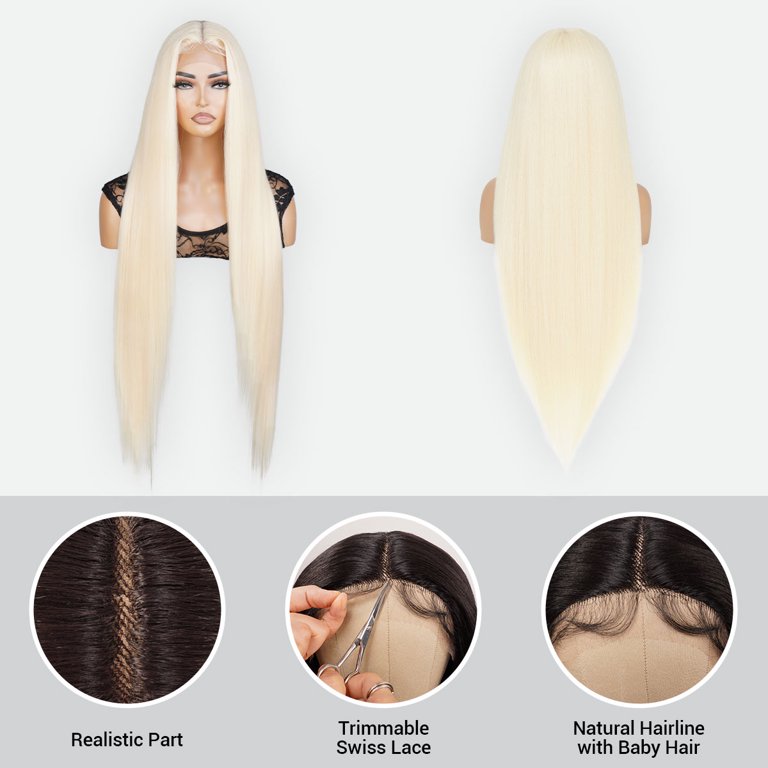 Long black Swisslace wig Super Long Lace Front Long Black Straight Wig with Bangs 100% Human  main image 4