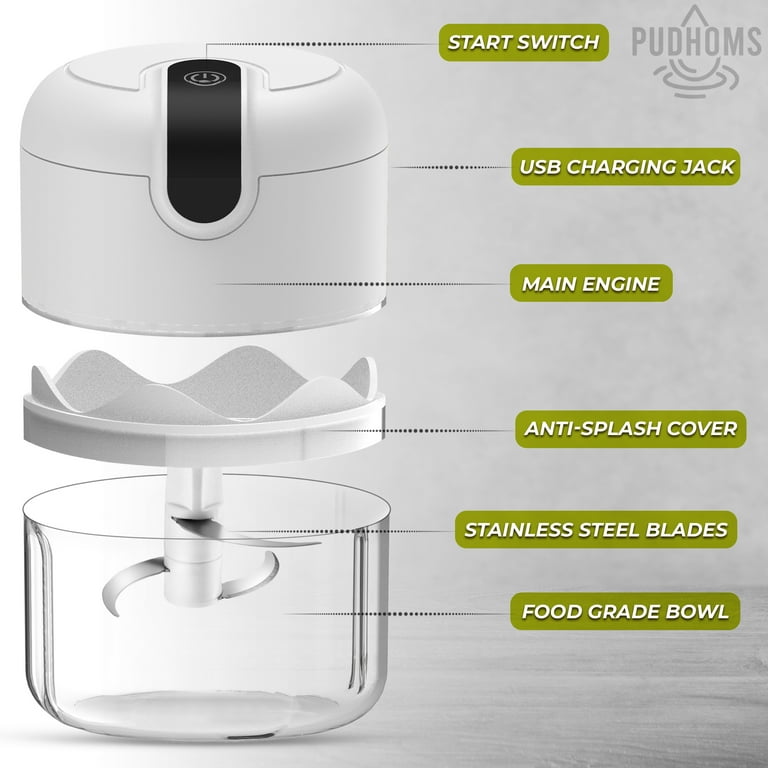 Pudhoms Electric Mini Garlic Chopper Small Wireless Food Processor Portable  Mini Garlic Choppers Blender Mincer Waterproof USB Charging For Ginger Onion  Vegetable Meat Nut Chopper (150+250 ml Bowl) 