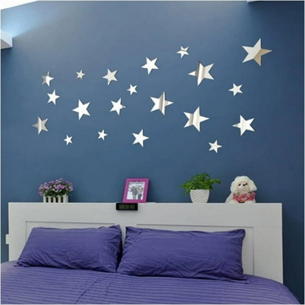 Pegatinas de pared con espejo de combinación de tres tamaños de estrellas, grande, mediano y pequeño