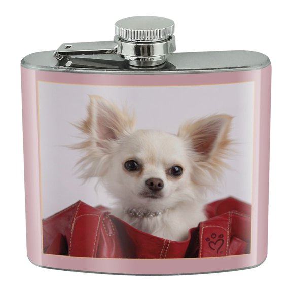 Chihuahua Puppy Dog in Handbag Stainless Steel 5oz Hip Drink Kidney Flask