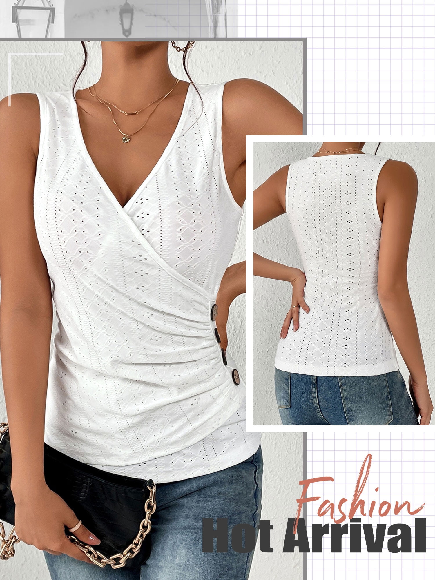 SETUP-EXE☆V-NECK CROSS TOP ZXSXSY Womens Cross Over V Neck Sleeveless Cutout Ruched