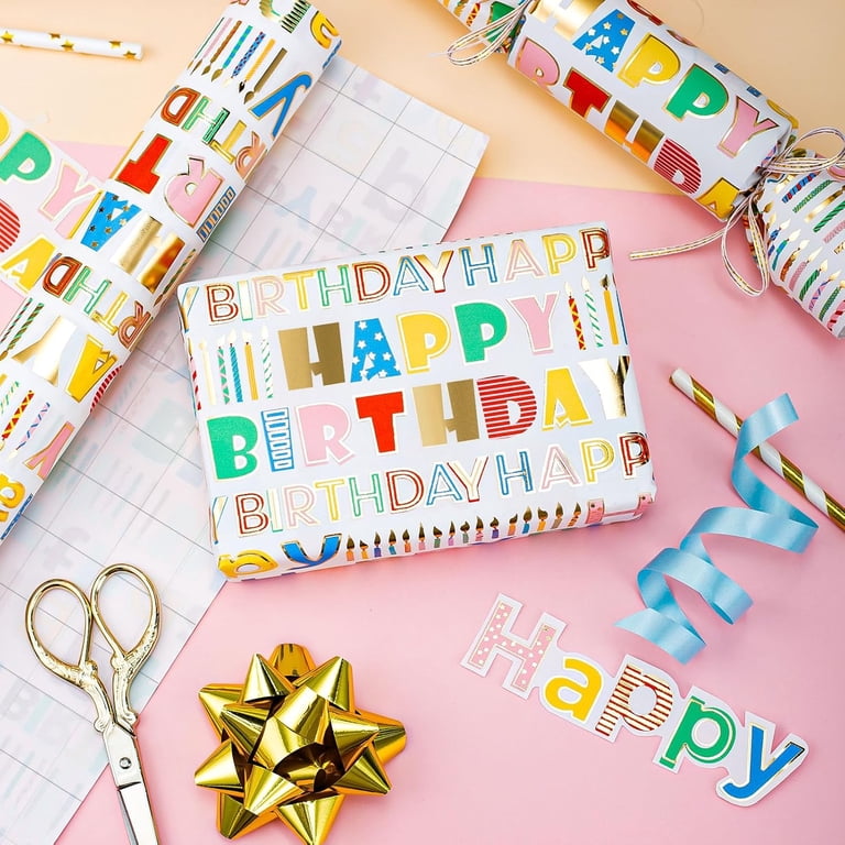 HOMERAL Metallic Foil Birthday Wrapping Paper, 17" x 33 Feet photo 2