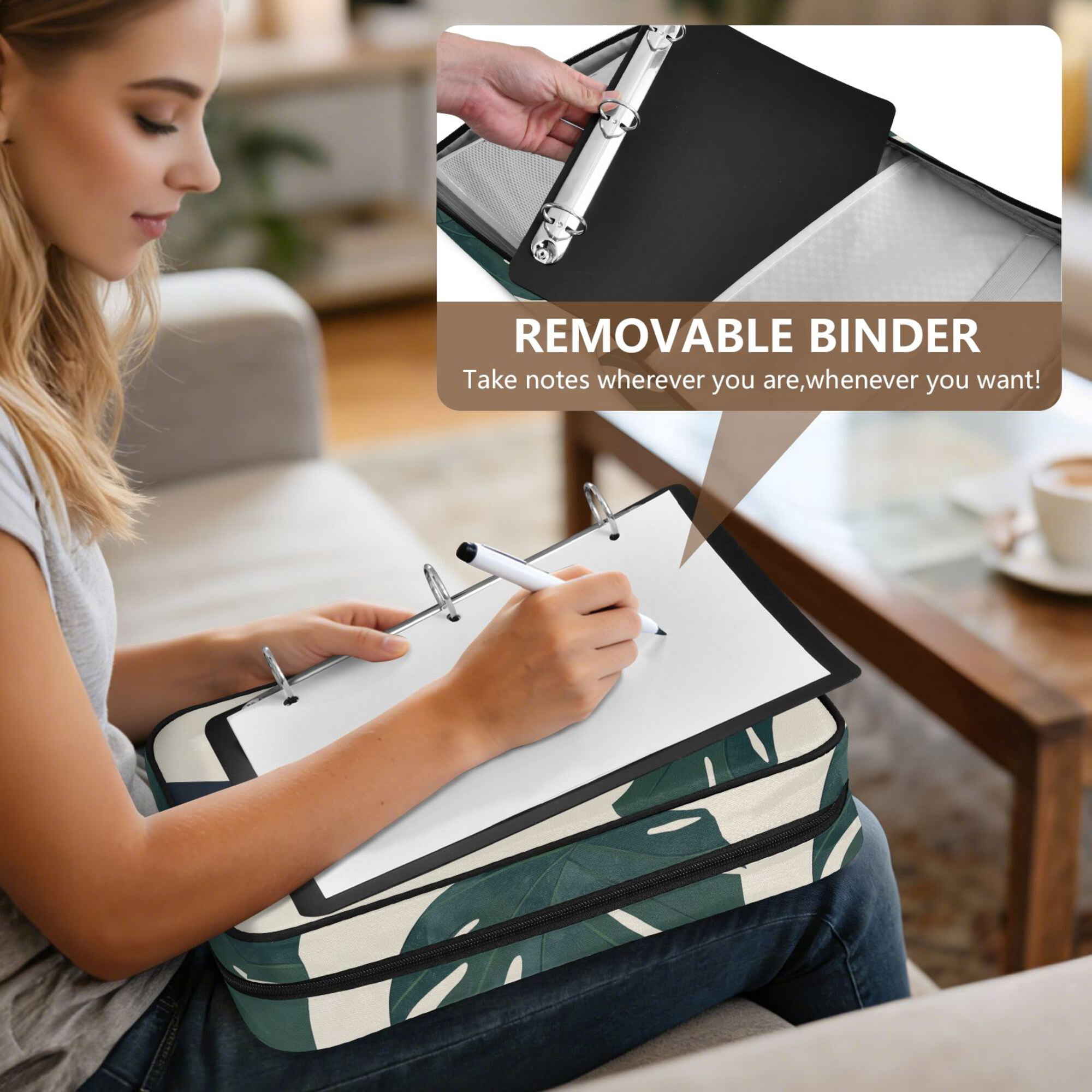 FORMRS Accordion File Folder A4 Size 7-Pocket Expanding Document Organizer Bag with 3 Ring Binder, Black Cat Plants