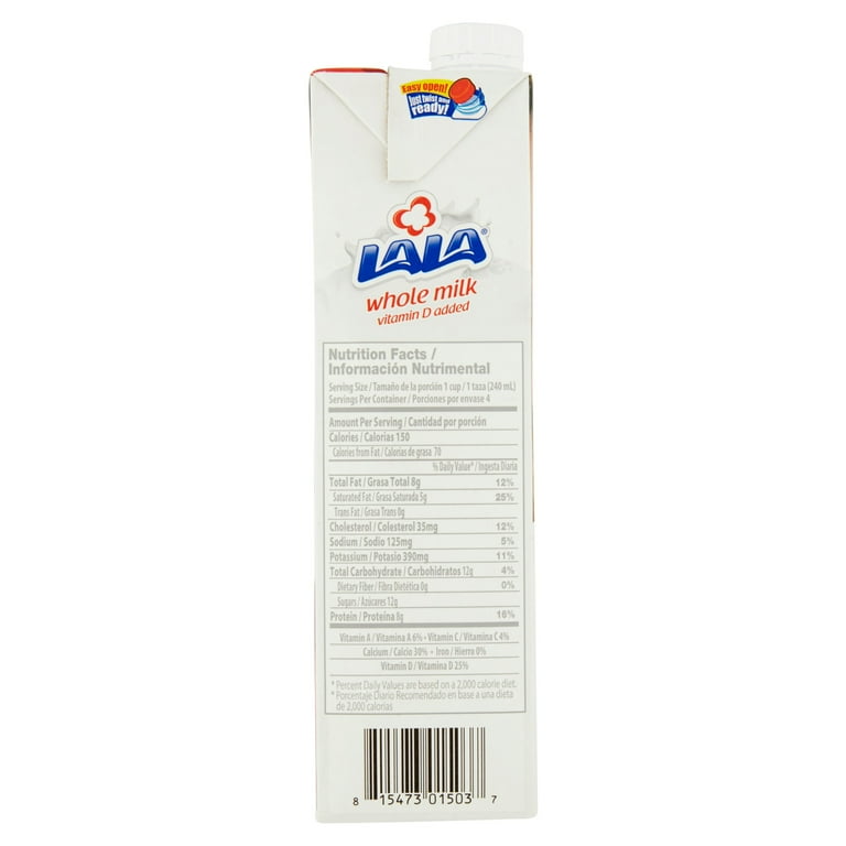 4 pack) (4 Pack) LALA Ultra-Pasteurized Whole Milk, 32 fl oz