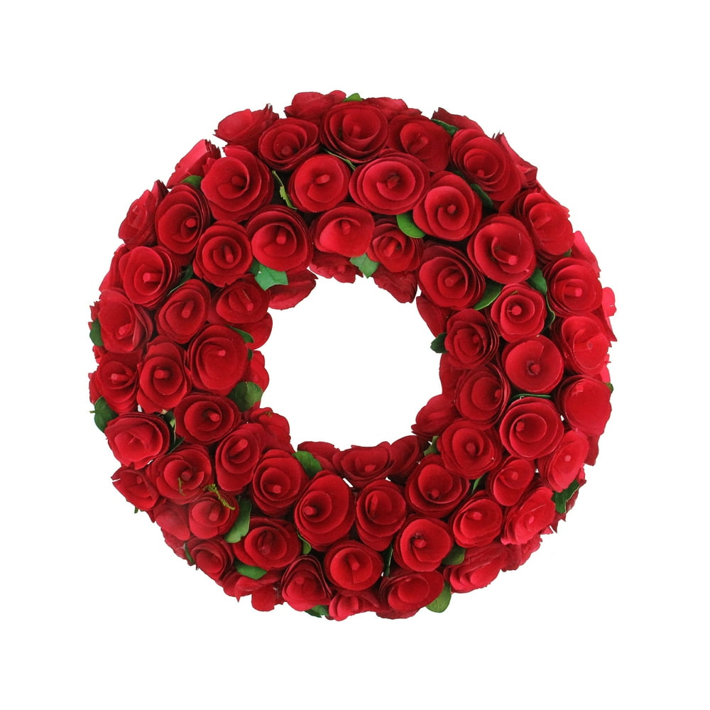 Northlight 12" Unlit Red Wooden Rose Floral Artificial Spring Wreath