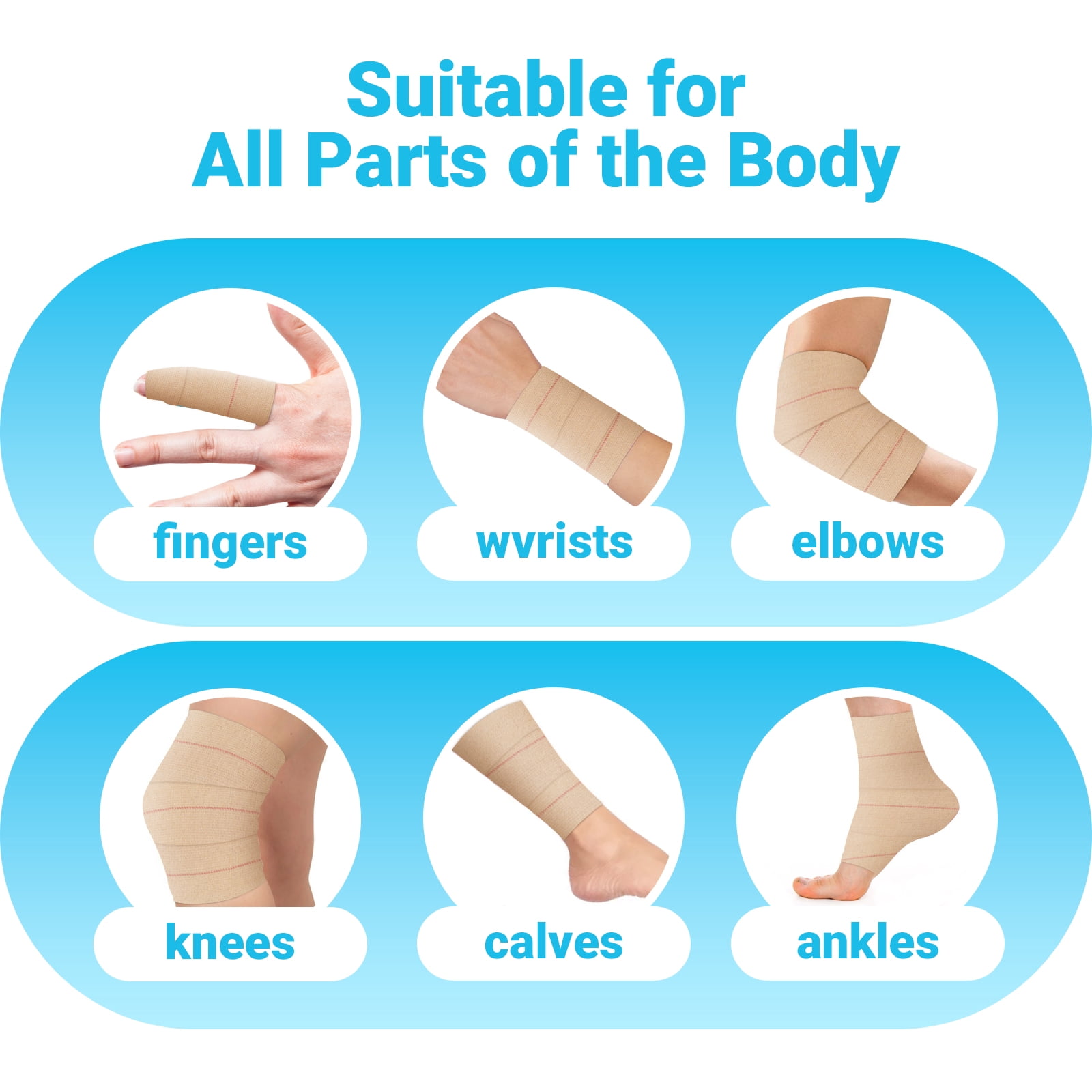 OK TAPE Elastic Adhesive Tape Bandage Tape Wrap - 4 Rolls, Flexible Stretch Bandages for Sports Ankle, Knee and Wrist Sprains (Beige,4 Inch Wide)