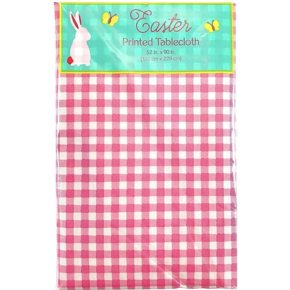 Serafina Home Pink Gingham Checkered Flannel Backed Vinyl Tablecloth for Spring Summer Birthday Parties Easter Mother's Day Indoor Outdoor Fun (52" x 90" Inch, Pink Gingham)