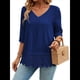 thumbnail image 1 of Camiseta de Verano con Cuello en V, 3/4, Estilo Retro, y con Bordado de Patchwork de Encaje Vintage para Mujer. Azul S, 1 of 10