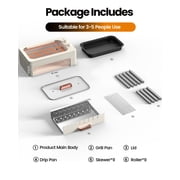 Smokeless Indoor Grill with Removable Pan, Auto Skewers, Hot Dog Roller, Dual Zone & Lid