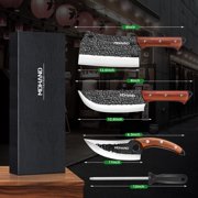 MDHAND 4-Piece Butcher Knife Set, High Carbon Stainless Steel, Wooden Handle, with Sheaths and Sharpening Rod