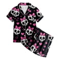 thumbnail image 4 of NIEWTR Girls' Pajamas Kids Toddler Summer Cartoon Print Short Sleeve Shorts Sleepwear Outfits Halloween Pajamas, 4 of 5