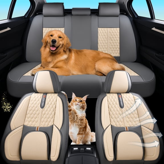 2018 for Kia Niro Car Seat Cover, PU Leather Full Set of 5 Seats Anti-Slip Protect and Upgrade Seats, Light Taupe Car Seat Covers, Pet Car Seat Covers