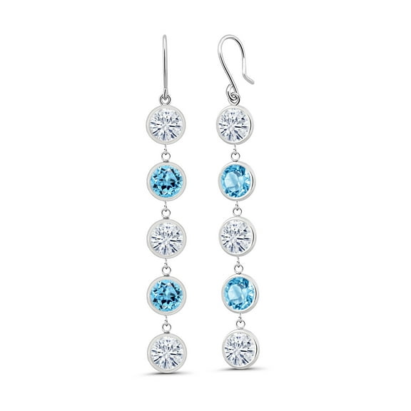 Gem Stone King 925 Sterling Silver Swiss Blue Topaz Earrings Set with Moissanite (8.80 Cttw)
