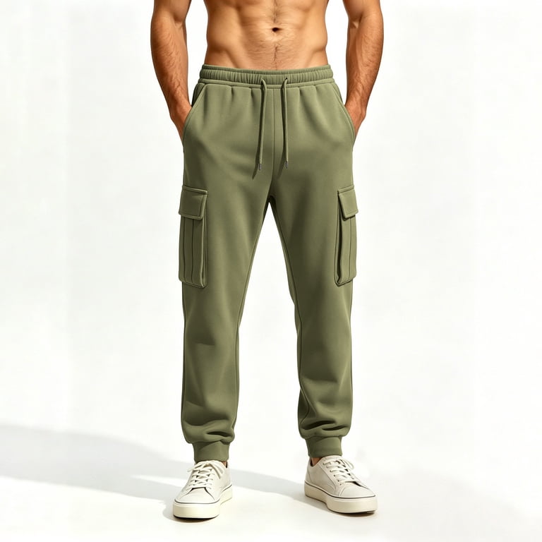 Dress Pants For Men, Mens Pant Sweatpants with Pockets Elastic Waist Drawstring Wide Leg Baggy Trousers Steetwear Casual Workout Vintage Cargo Pants Army Green XL