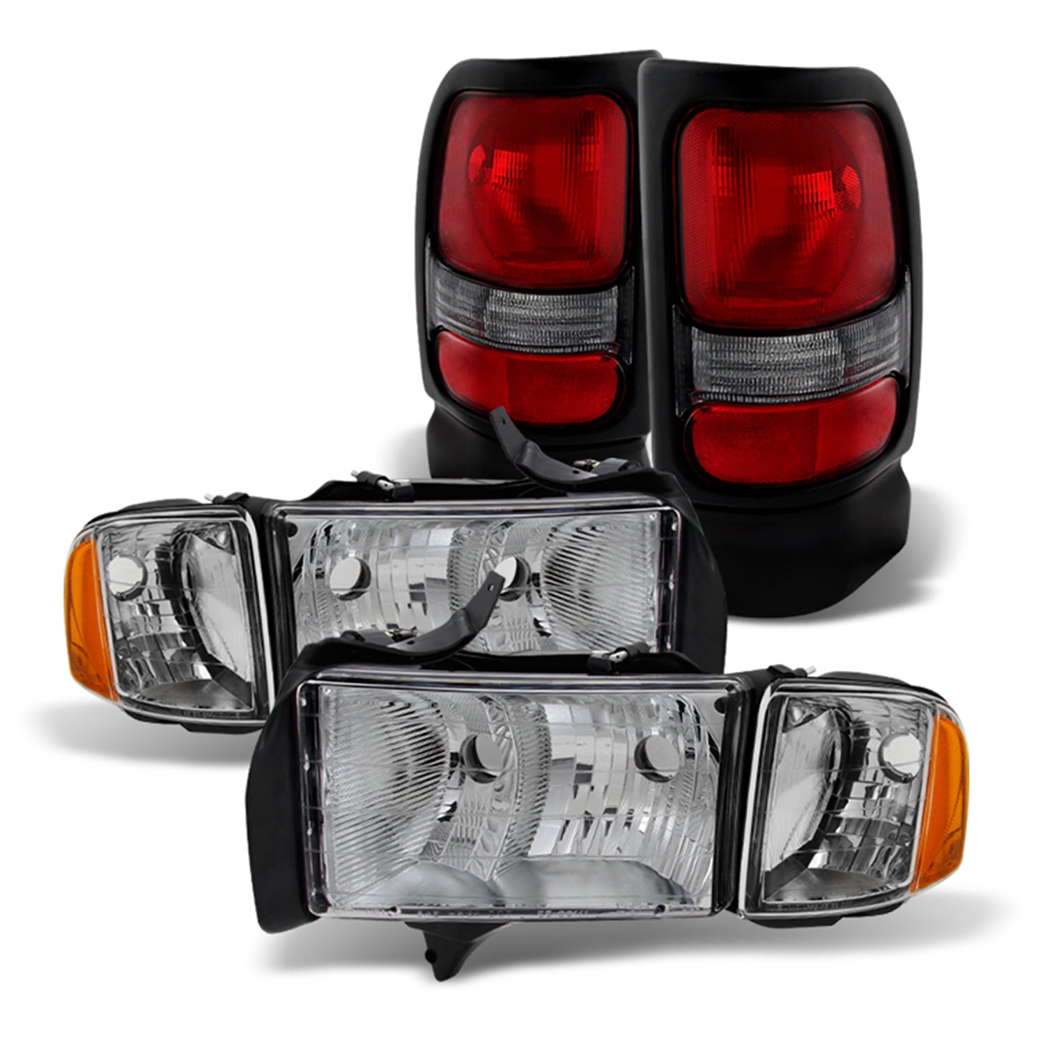 Pair Clear Headlights + Red Clear Tail Lamps For 19992001