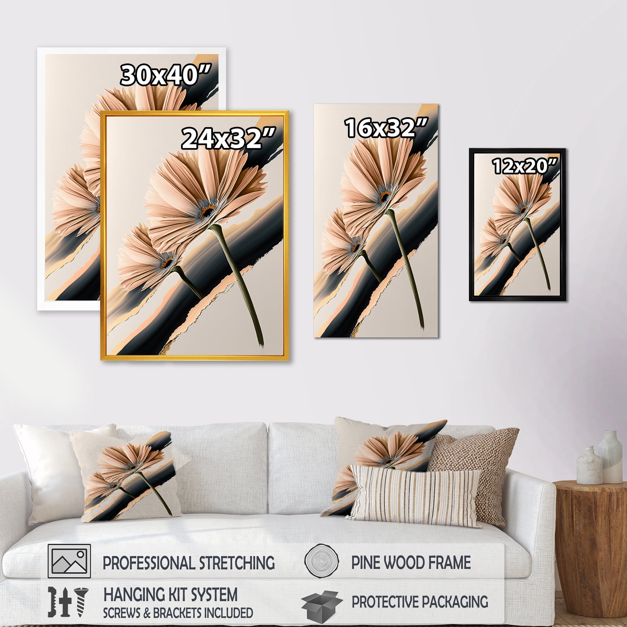 Designart Hyperrealistic Gerbera Flowers I Canvas Wall Art