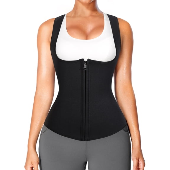 Eleady Women Waist Trainer Vest Slim Corset Neoprene Sauna Tank Top Zipper Weight Loss Body Shaper Shirt(Black Medium)