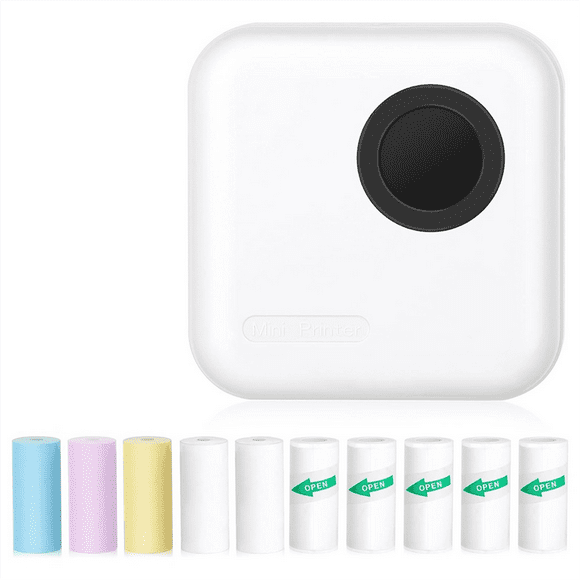 Mini Sticker Printer Bluetooth Thermal Printer with 10 Rolls and Stickers for Picture, Receipt, Notes, Black