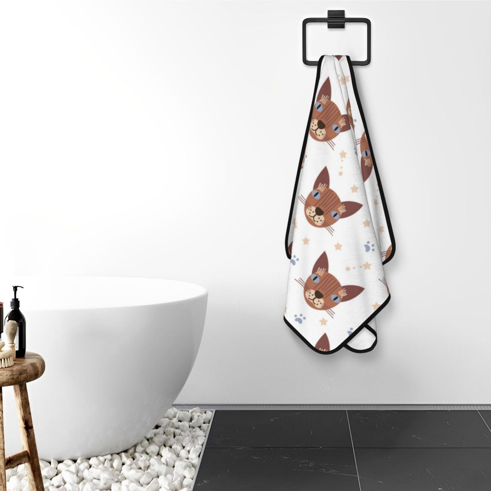 Cotton Bath Towels for Bathroom - Abstract Cute Cat Face Microfiber Quick Dry Towels for Body Bath Sheets, Personalized Beach Towel, Soft Shower Towels for Travel Home Beach 27*55in