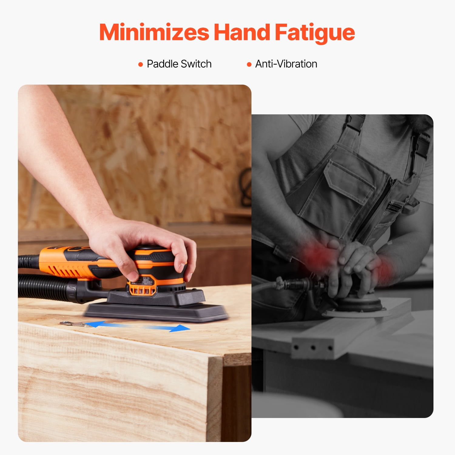 KFFKFF Orbital Sander, 3/8 Sheet 3A EC Brushless Sander, Up to 10000RPM Adjustable Speed Sheet Polishing Sander with 10PCS Sanding Sheets and Dust Extraction Adapter for Carpentry