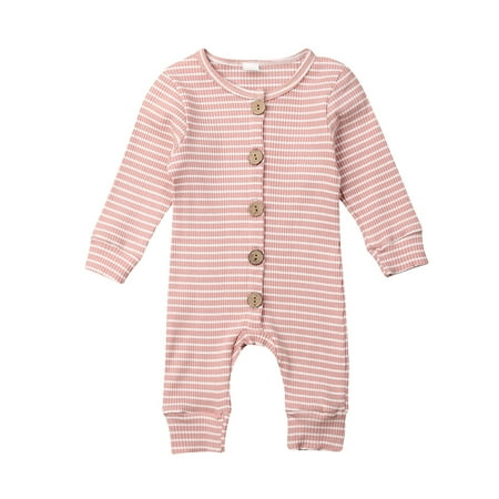 Infant Newborn Baby Boy Girl Long Jumpsuit Romper Bodysuit Cotton Clothes Outfit Pink 0 3 Months Walmart Com Walmart Com