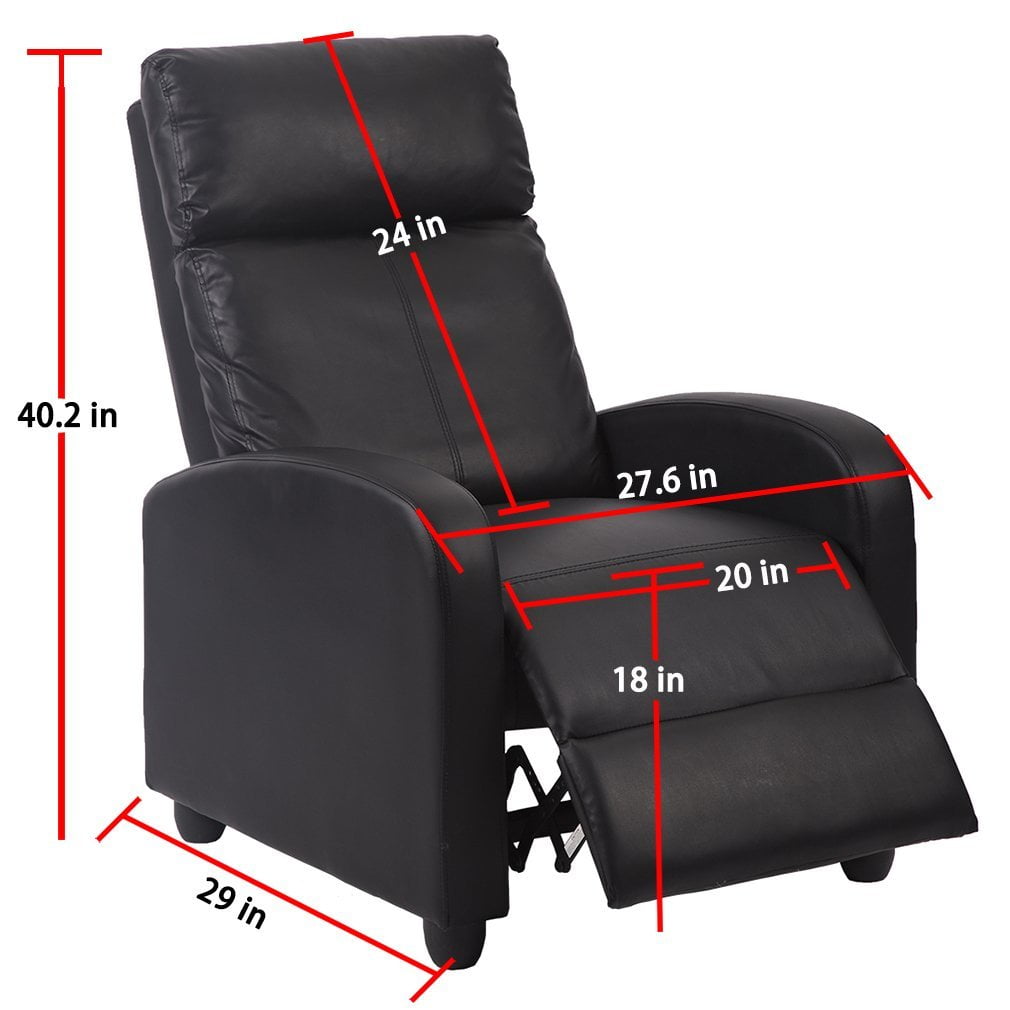 FDW Recliner Chair for Living Room Furniture Home Theater Seating Glider Chairs Modern Wingback Single Sofa PU Leather with Footrest (Black)