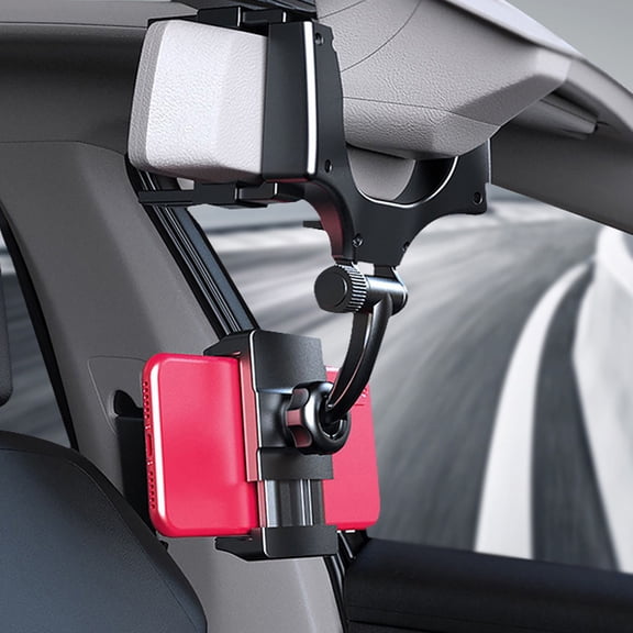RENACLIPY Universal Adjustable Car Rearview Mirror Phone Mount Holder Grip for Smartphones, Secure Fit, 1 Set, Black
