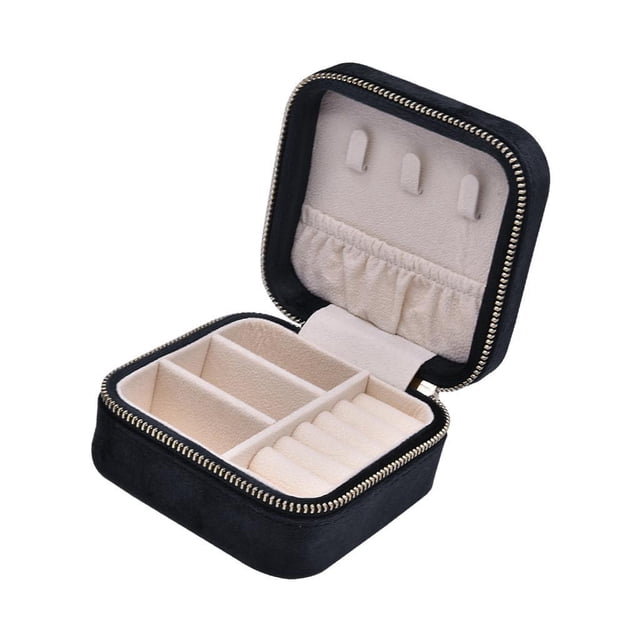 Caja de Almacenamiento de Joyas Cremallera Pequeña de Dos Capas con Pantalla Caja de Joyería Cuadrada Regalo de Terciopelo para Reloj Collares , Gloria joyero