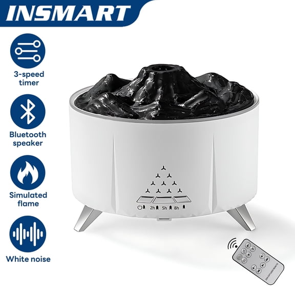 INSMART Aromatherapy Diffuser & White Noise Machine, 350ml Cool Mist Humidifier with Flame Effect, Bluetooth Speaker, 3 Timer, Night Light for Home, Office, Nursery