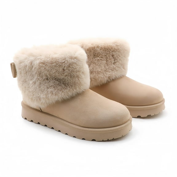 GJPBGK Women Winter Warm Snow Boots Faux Fur Lined Suede Pull-On Platform Ankle Boots Cozy Outdoor Casual Footwear