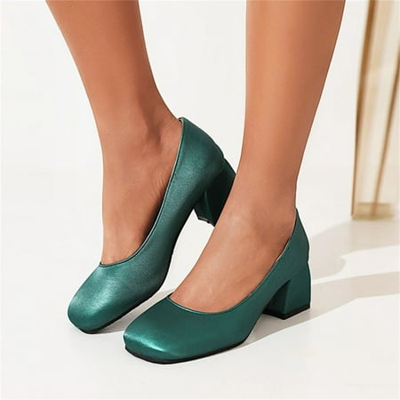 

Aayomet Women s Pumps Ladies Fashion Solid Color Leather Square Head Shallow Mouth Thick High Heeled Casual Shoes Green 6.5
