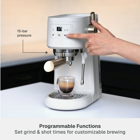 Thyme & Table Barista Mini Espresso Machine with 15-Bar Pressure and Steam Wand, Sand White