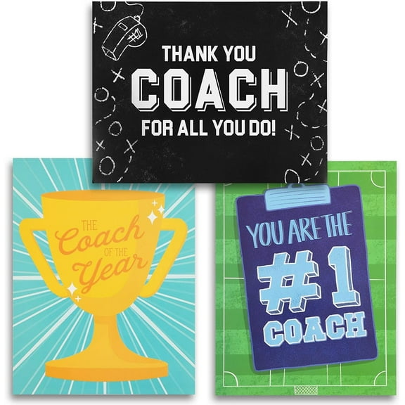 Pipilo Press Jumbo Thank You Coach Card - Blank Interior, Teacher Appreciation Gifts - Glossy Cardstock for Soccer & Gymnastics Coaches - Pack of 3-8.5 x 11 in