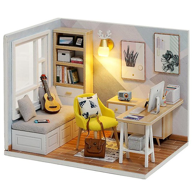Mini casa diy de estudio de sol 1:32, modelo de construcción, juguete para niños, regalo de cumpleaños