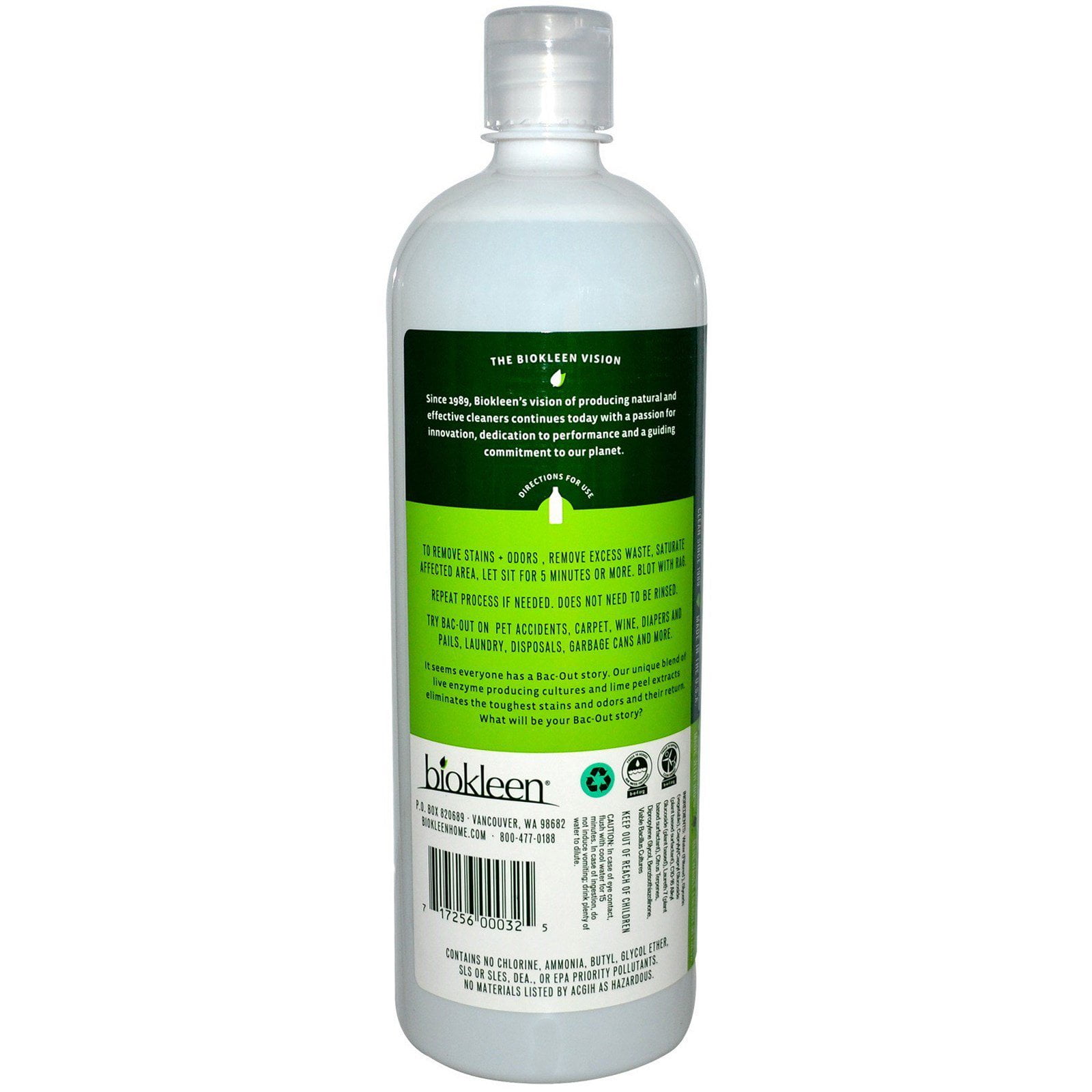 Biokleen Bac-Out Stain & Odor Remover Live Enzyme Cultures & Lime Extract, 32 Fl Oz