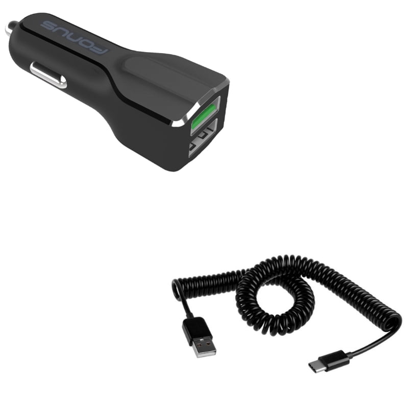 30W Car Charger w Coiled USB Cable for Google Pixel 6/Pro 2Port USB