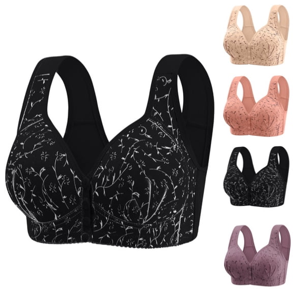 Front Closure Bras for Women No Underwire Plus Size Wireless Comfortable Cotton Sleep Bra for Older Womens Bras,Black,42