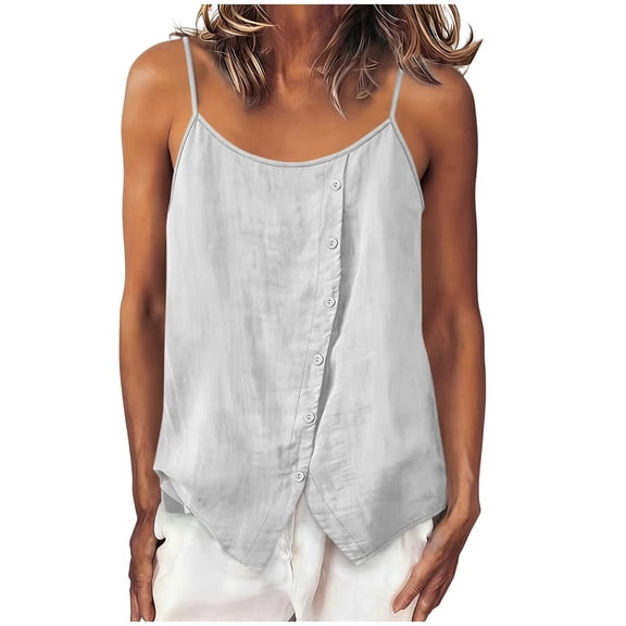 OGLCCG Cotton Linen Tank Tops for Women Summer Spaghetti Strap Cami Shirts Causal Y2k Going Out Sleeveless Tee Shirts