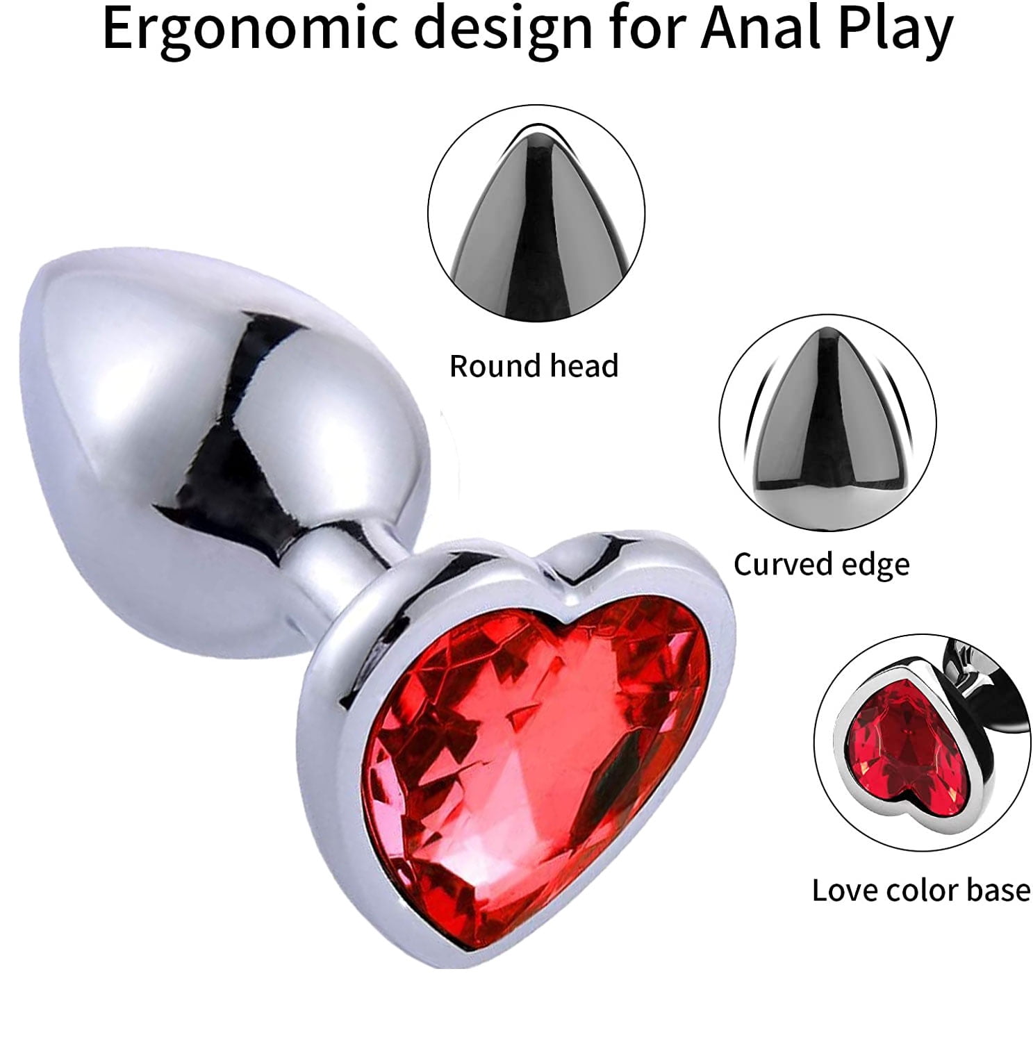 Butt Plugs Set Waterproof Stainless Steel Anal Plug Toys Trainer Kit Expanding Adult Sex Toys for Men Women Couple Red Heart - L (1PCS) photo pic