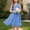 Blue, variant on Girls Sleeveless Stretchy Dress Summer Trendy Solid Round Neck Swing A Line Dress School Recital Dance Dress with Pocket Blue 14-15 Years