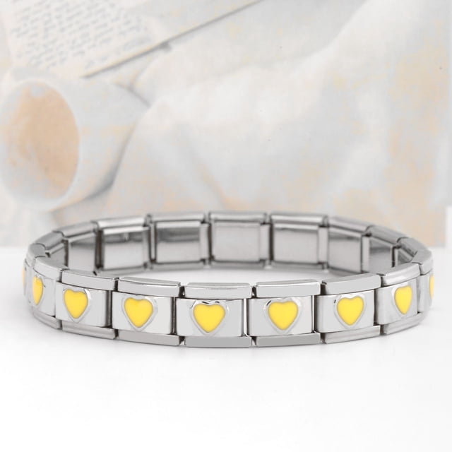 Pulsera de módulo de 9 mm con forma de corazón, doble corazón de melocotón, serie de piedras preciosas, pulsera de acero inoxidable cosida, individual