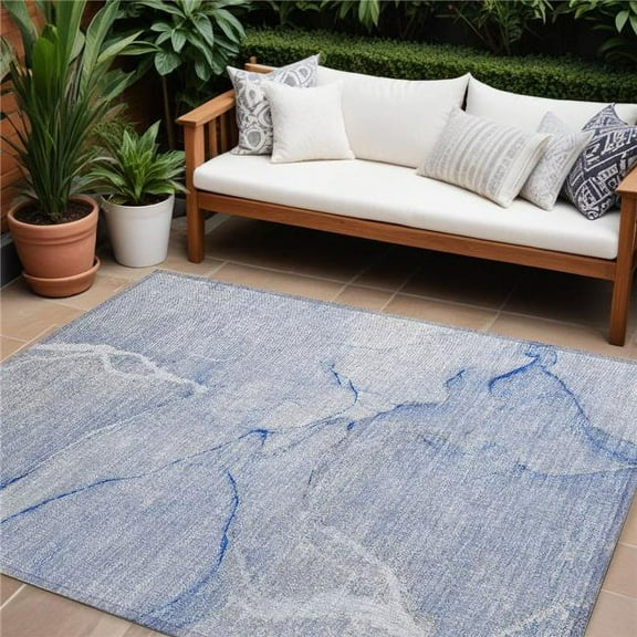 HomeRoots 559890 8 x 10 ft. Blue Abstract Washable Non Skid Indoor Outdoor Rectangle Machine Woven Area Rug