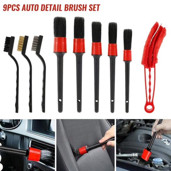 Pluokvzr Brosse de Detailing pour Voiture Kit de Brosses de Détail pour Cheveux de Sanglier pour Nettoyage Intérieur Extérieur de Voiture